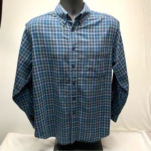 Roundtree & Yorke Men's Blue Plaid Long Sleeve Button Up Shirt Size Large